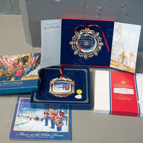 2 boxed White House souvenir Christmas tree ornaments for 2002 and 2010 - box dimensions approx 130 x 145