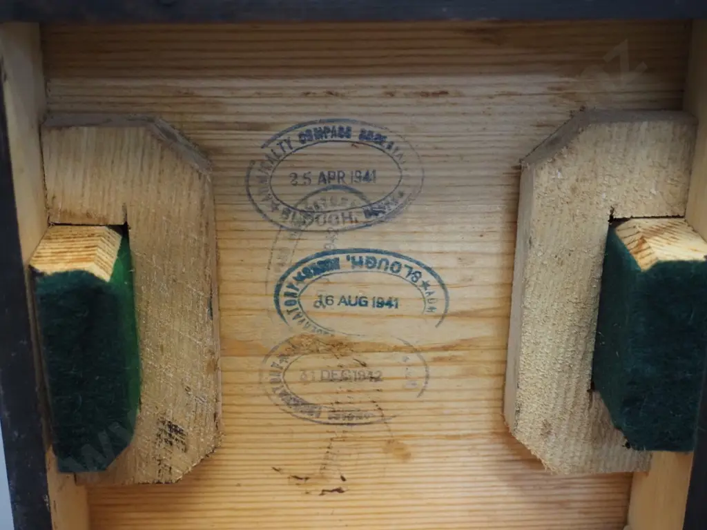 WWII era Type P8 compass fitted into wooden case - faint stamps : Admiralty Compass, Slough, 1941. Compass Diameter 130 Image 1++