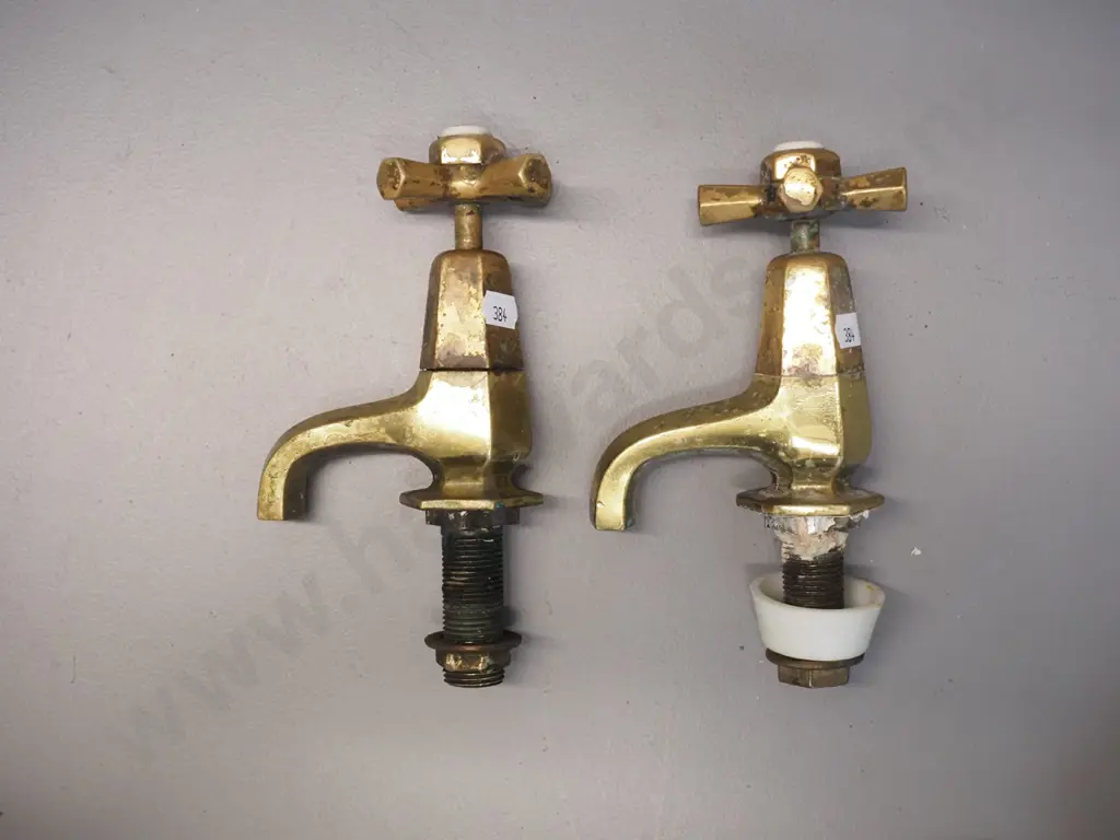 pair of vintage Methven Dunedin solid brass bathroom taps - some peeling to lacquer coating H-180 Image 1++