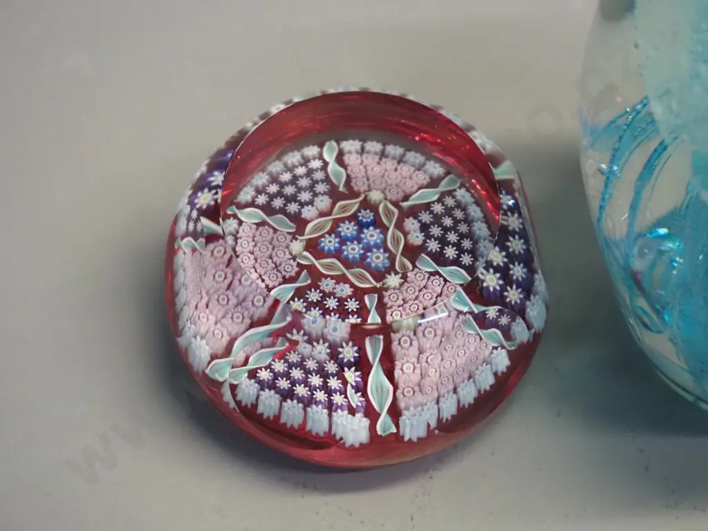 2 art glass paperweights - teal jellyfish H120 and multi-coloured millefiore style (Perthshire), no maker's marks Image 1++