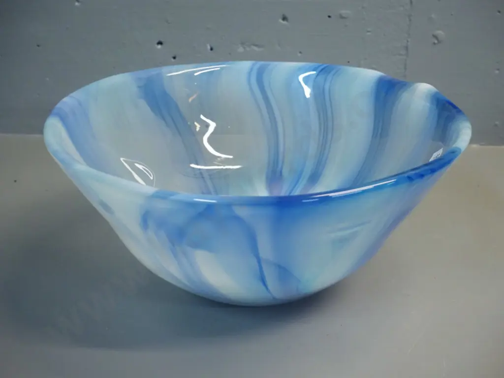 heavy art glass bowl in shades of blue H-140 D-310 Image 1++