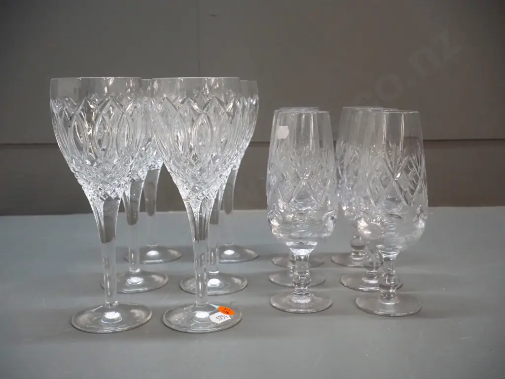 2 sets of 6 cut crystal glasses - small champagne flute and larger wine H-200 Image 1++