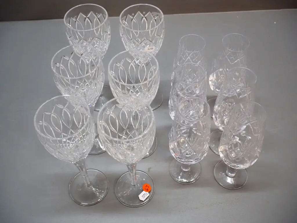 2 sets of 6 cut crystal glasses - small champagne flute and larger wine H-200 Image 1++
