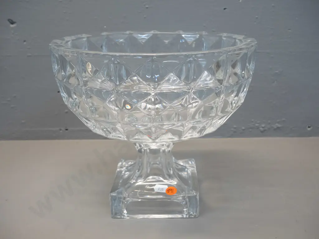 heavy moulded glass comport with square base H-210 D-240 Image 1++