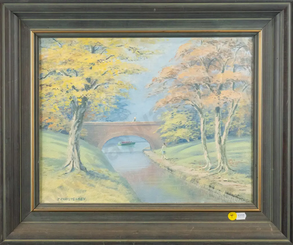 J Christensen - framed acrylic "On the towpath" H-260 W-340 Image 1++