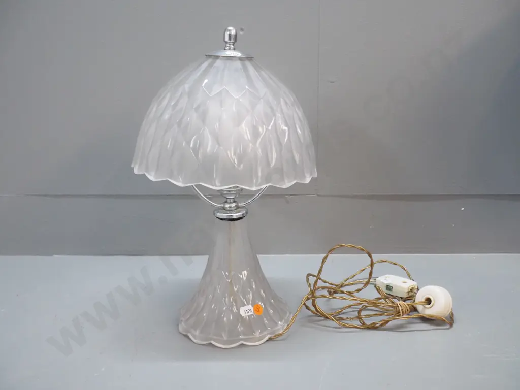 deco moulded frosted glass table lamp & shade with chrome fittings H-360 D-210 Image 1++