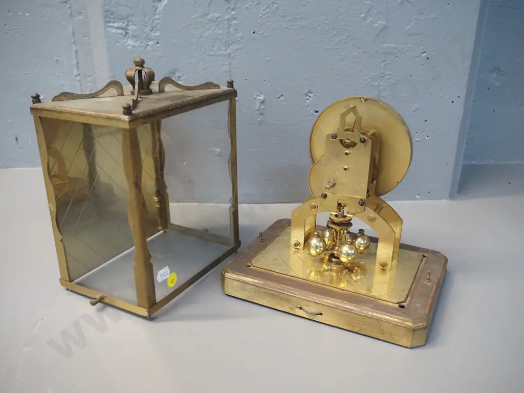 Schatz German brass and glass cased anniversary clock in restorer's condition - missing parts of movement, no key, some Image 1++