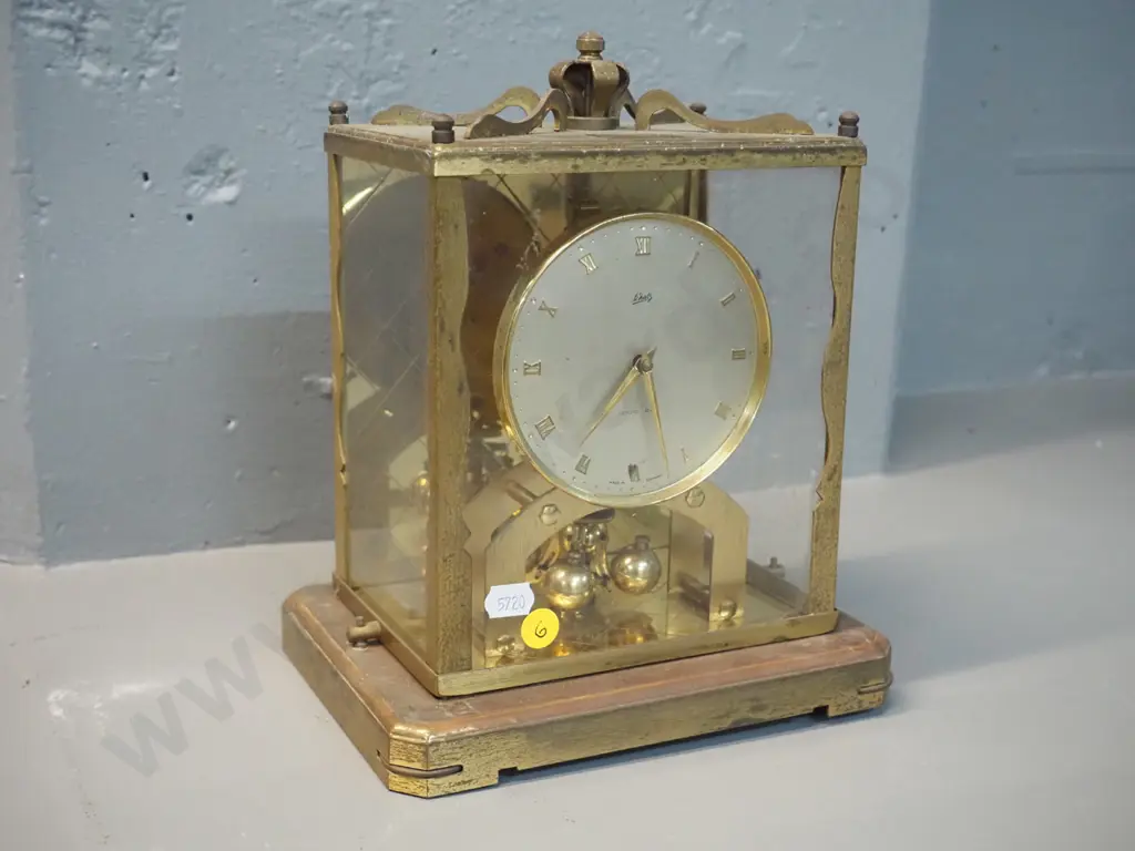 Schatz German brass and glass cased anniversary clock in restorer's condition - missing parts of movement, no key, some Image 1++