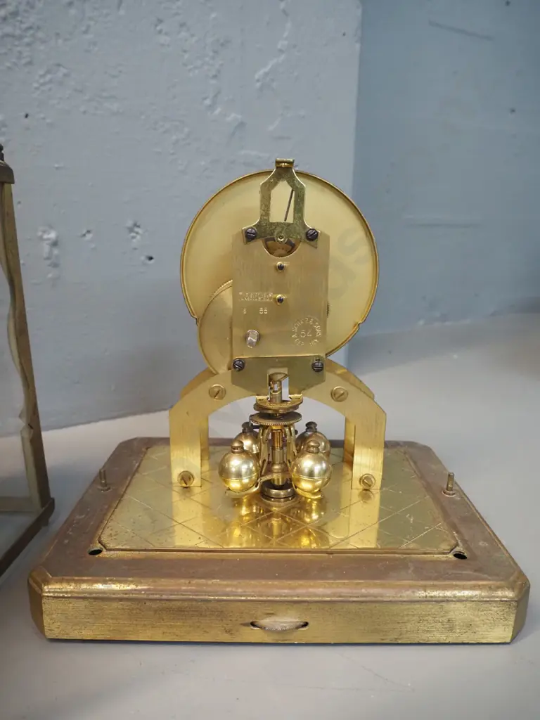 Schatz German brass and glass cased anniversary clock in restorer's condition - missing parts of movement, no key, some Image 1++