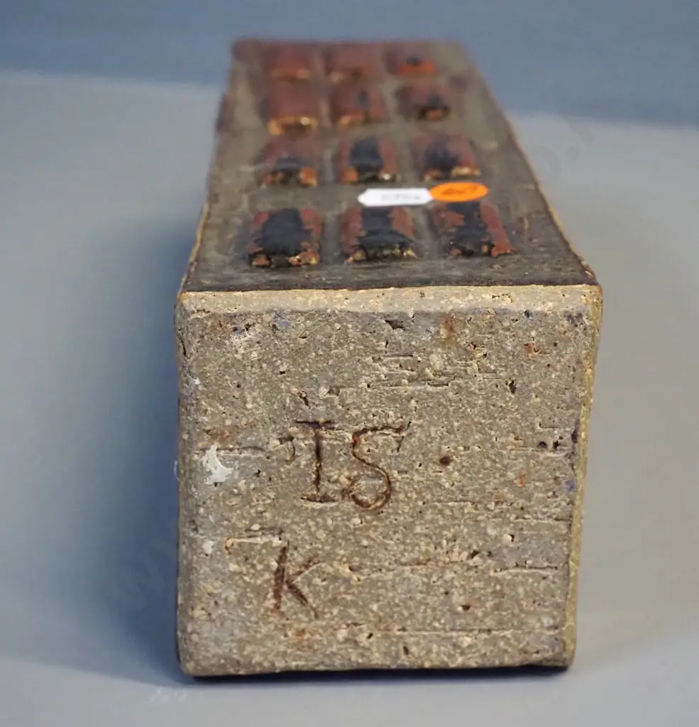 slab pottery vase with raised rectangles - marked IS (Isobel Spittle) H-370 W-80 D-80 Image 1++