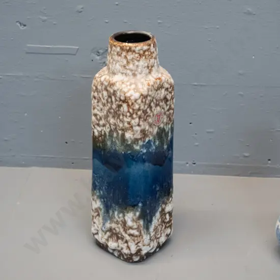 German pottery vase - brown, white and blue, with Uebelacker Keramik label H300