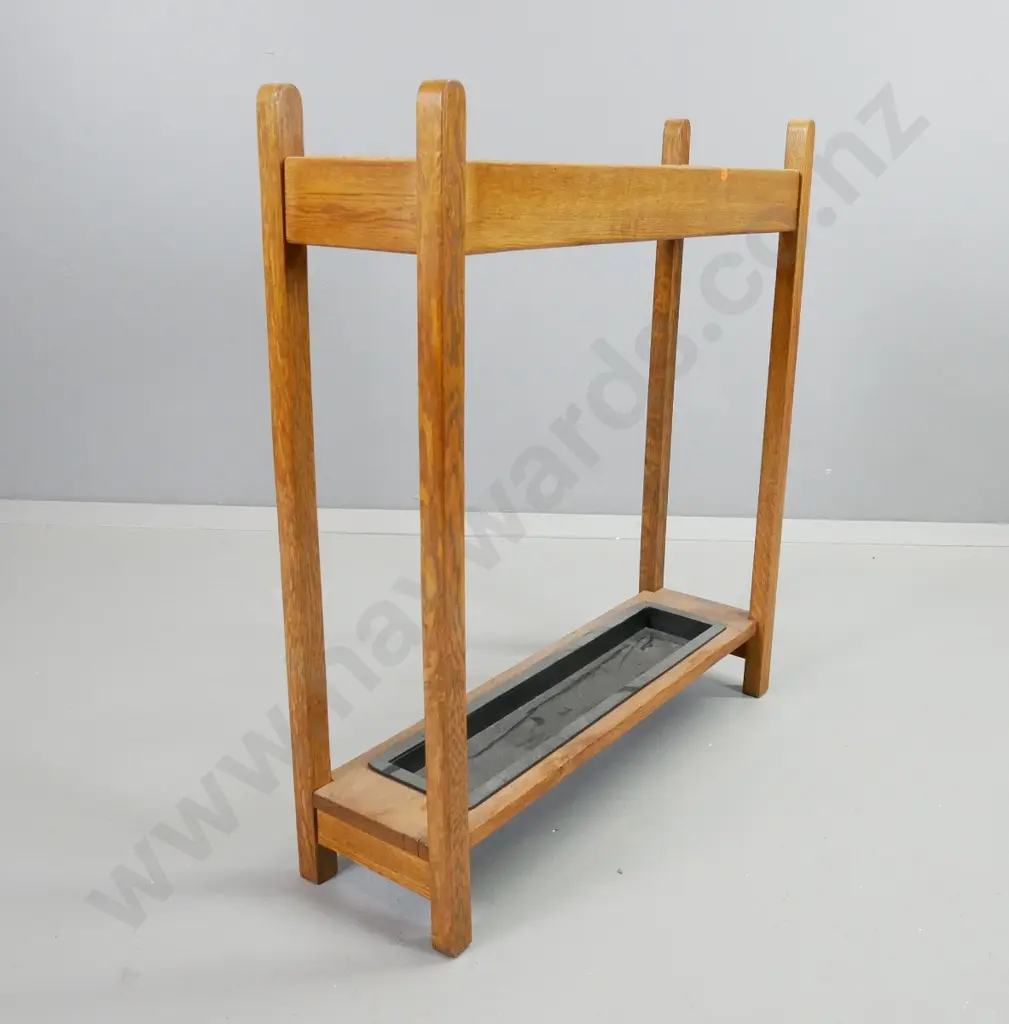 vintage oak umbrella stand with plastic drip tray H-800 W-720 D-210 Image 1++