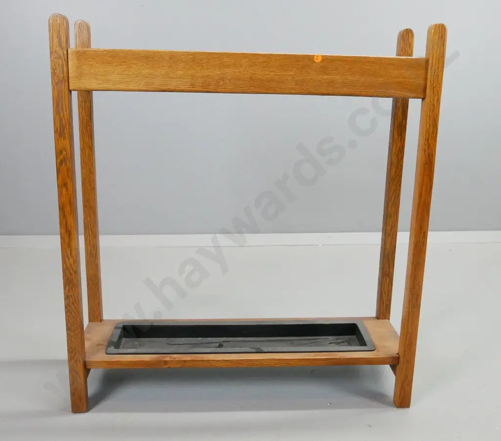 vintage oak umbrella stand with plastic drip tray H-800 W-720 D-210 Image 1++