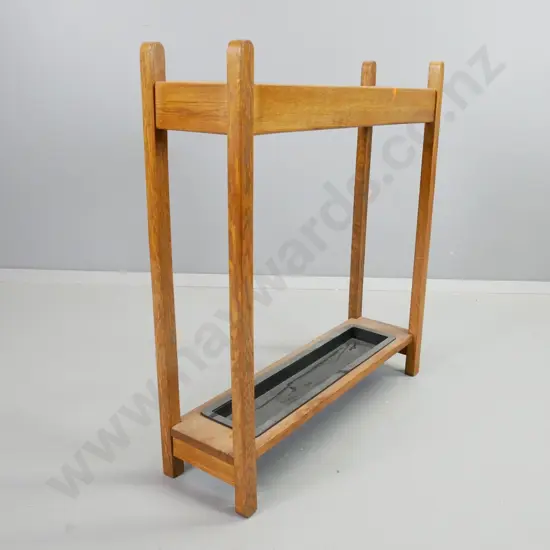 vintage oak umbrella stand with plastic drip tray H-800 W-720 D-210