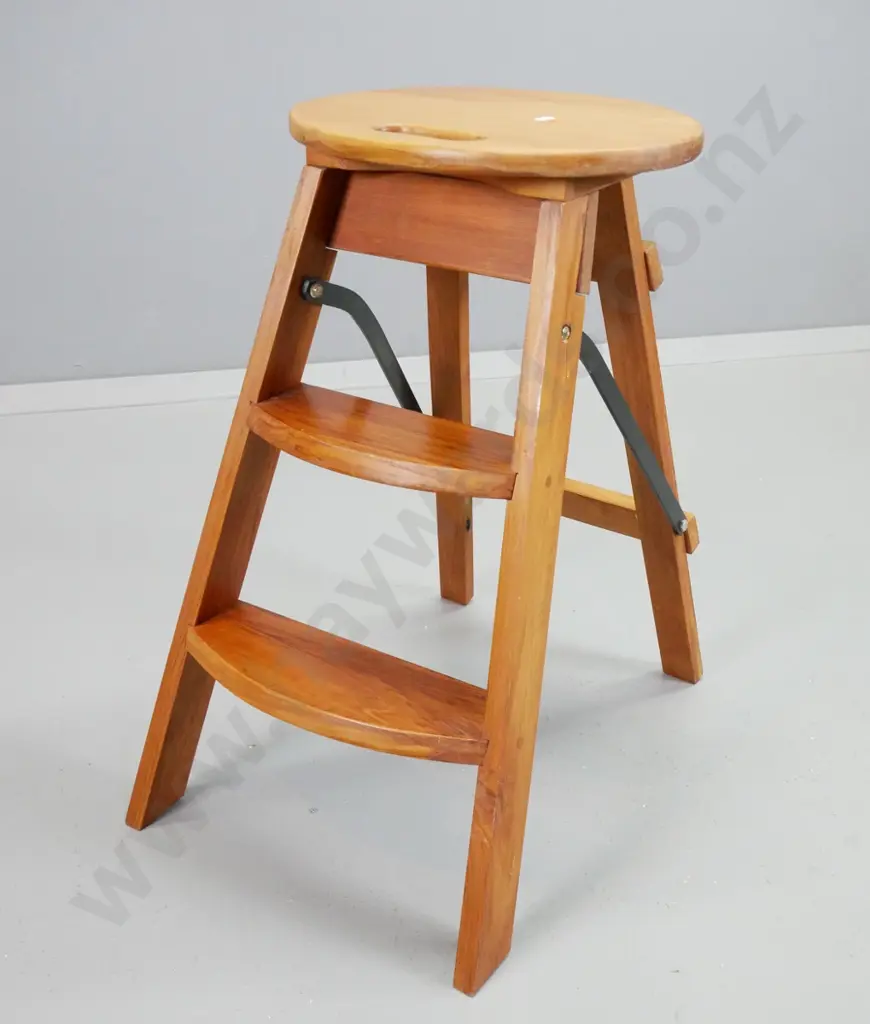 recycled rimu folding step stool / seat with hand hold H-640 W-370 D-430 Image 1++