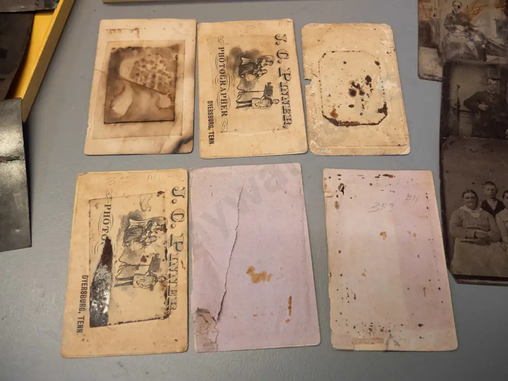assorted antique American tintype portrait photographs, some w/ hand-painted gold jewellery highlighting and/or Image 1++
