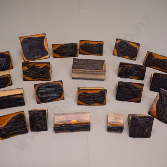 21 retro timber and rubber craft stamps, assorted figural subjects, jet plane 60x35, buildings etc.