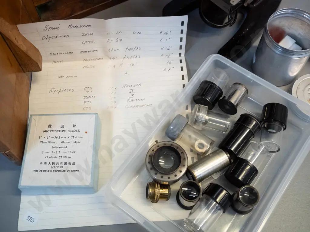 vintage microscope in timber case marked C. Baker London No. 30846, with assorted eyepieces and other Image 1++