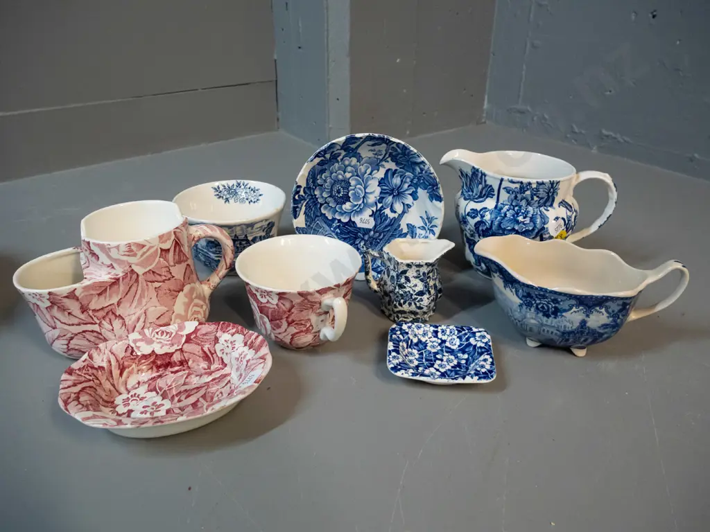 assorted vintage transfer ware - Burleigh 'Victorian Chintz' cup, shaving mug and soap dish, Royal Crownford 'Charlotte' Image 1++