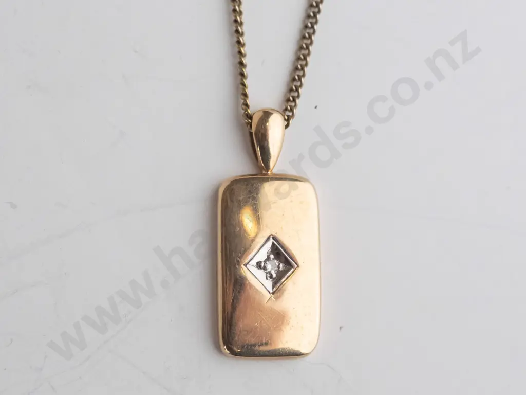 gold ingot with cz necklace stamped 375 Image 1++