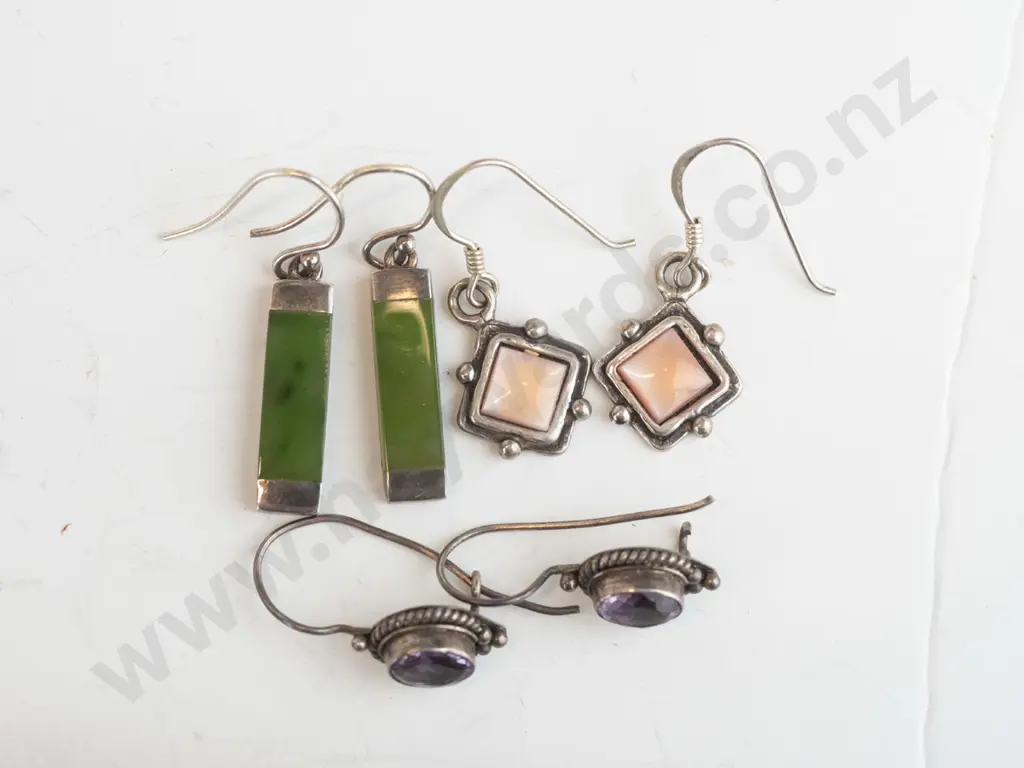3 pairs asstd silver earrings all stamped 925 Image 1++