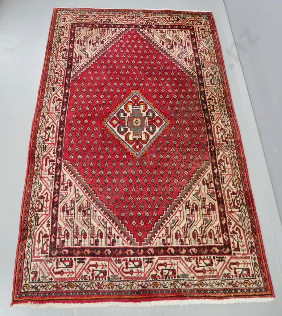 Iranian hand-knotted wool floor rug - red, pink, cream and brown L-2050 W-1260 Image 1++