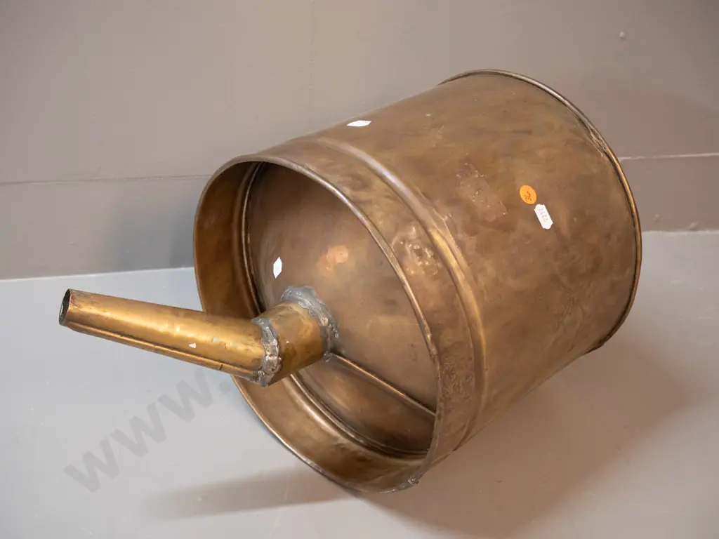 vintage large brass funnel / strainer with metal gauze filter, some dents H-380 D-250 Image 1++