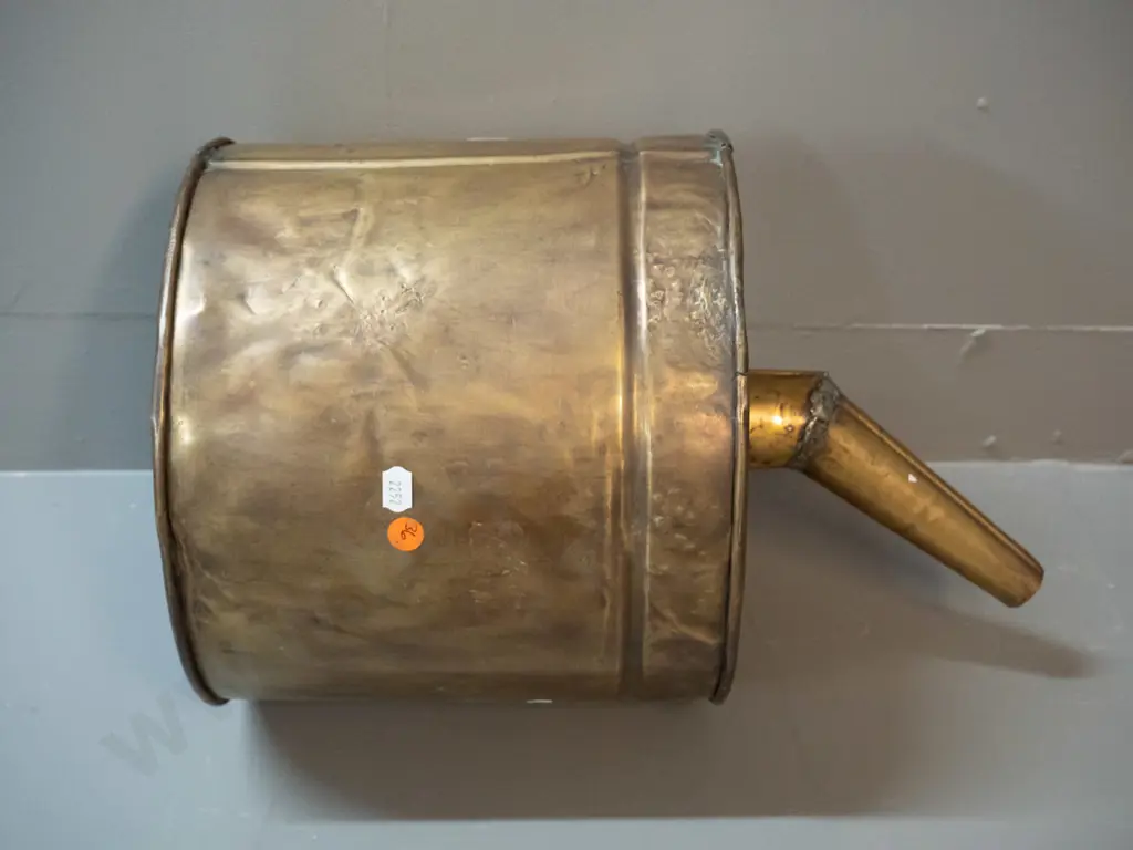 vintage large brass funnel / strainer with metal gauze filter, some dents H-380 D-250 Image 1++