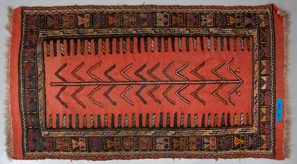 hand-knotted wool kilim floor rug - terracotta and multi colours L-1800 W-1020 Image 1++