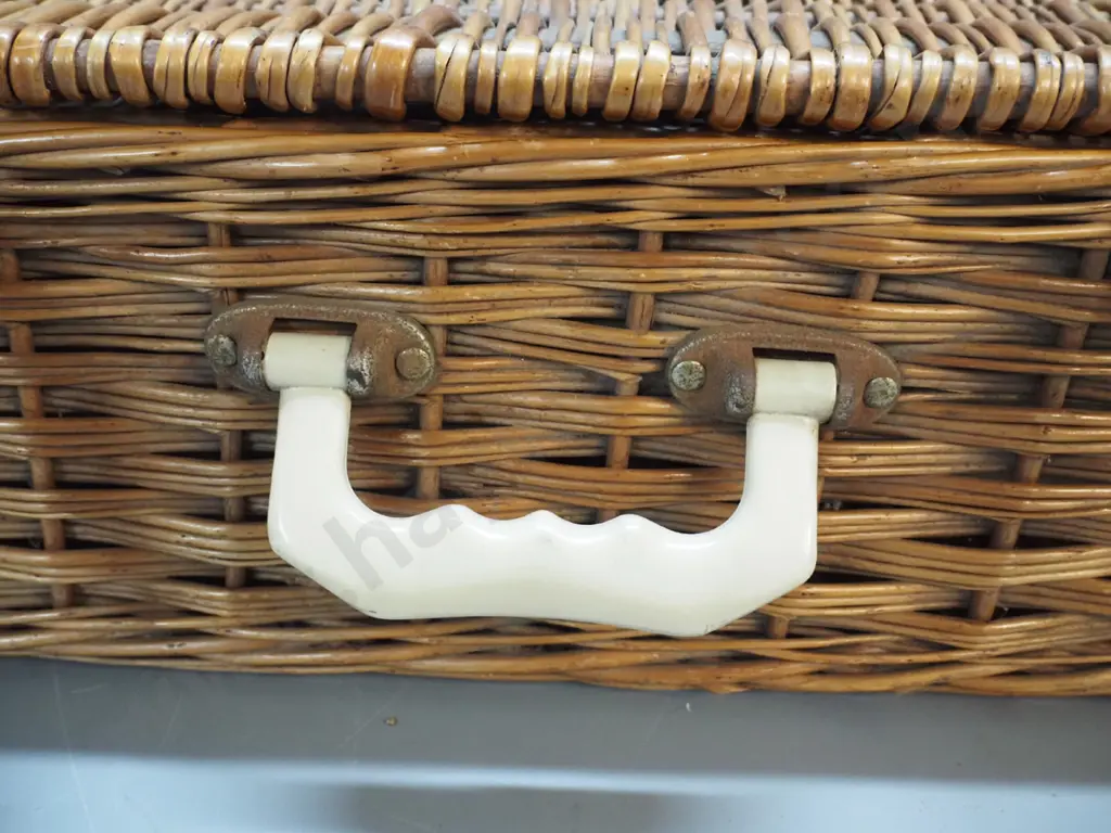 retro Brexton cane picnic hamper with 4-place cutlery, crockery etc. Image 1++