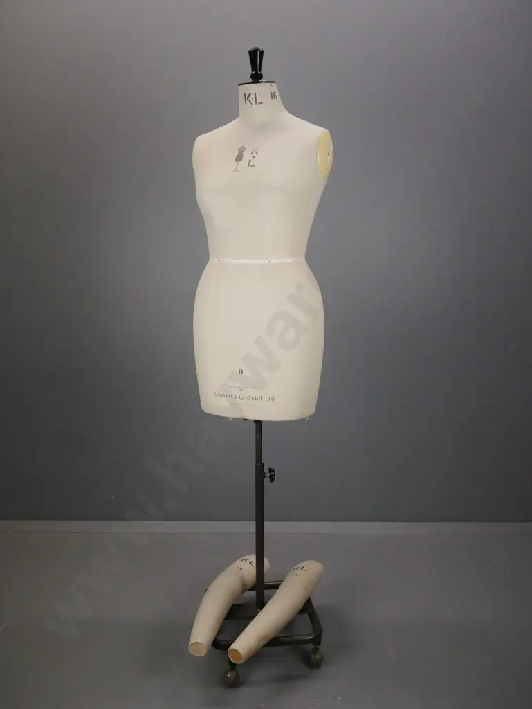 vintage dressmaker's form on adjustable metal stand w/ Shepherd's casters, marked Kennett & Lindsell Ltd England size16 Image 1++