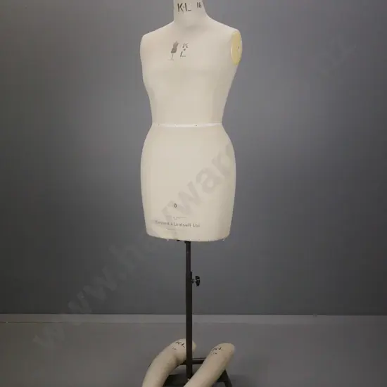 vintage dressmaker's form on adjustable metal stand w/ Shepherd's casters, marked Kennett & Lindsell Ltd England size16
