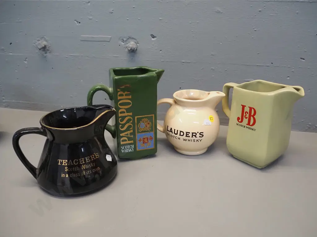 4 Scotch whisky water jugs - 3 made by Wade, Passport has no mark, H175 Image 1++
