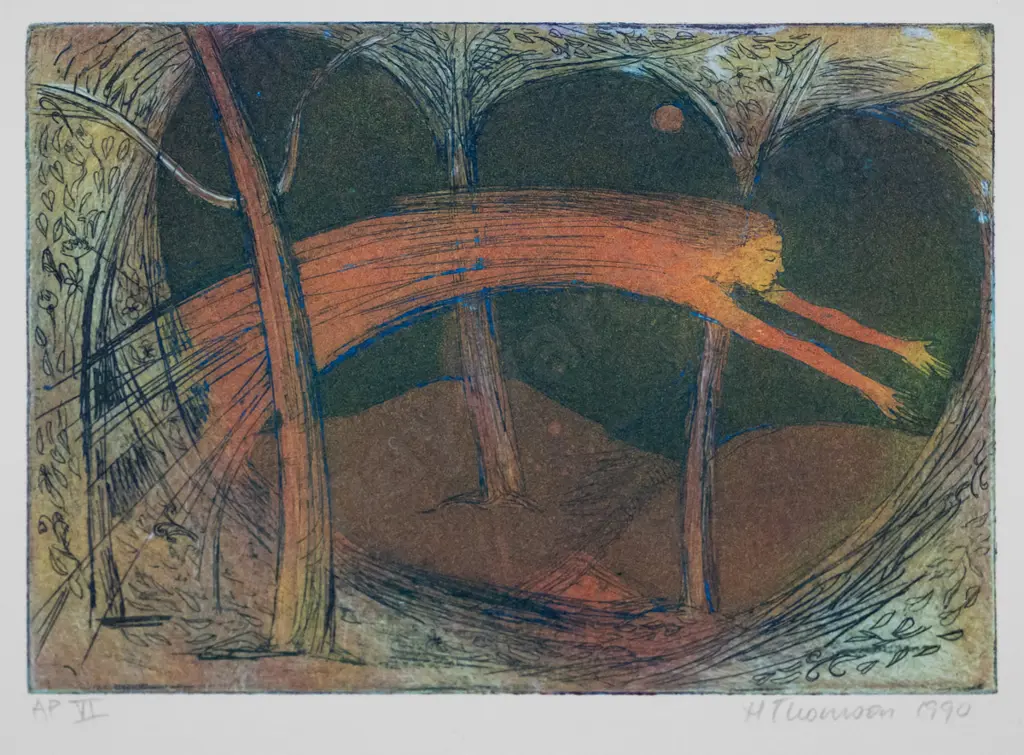Hillary Thomson 1990 - framed ltd edition print -woman & trees - H-180 W-250 Image 1++