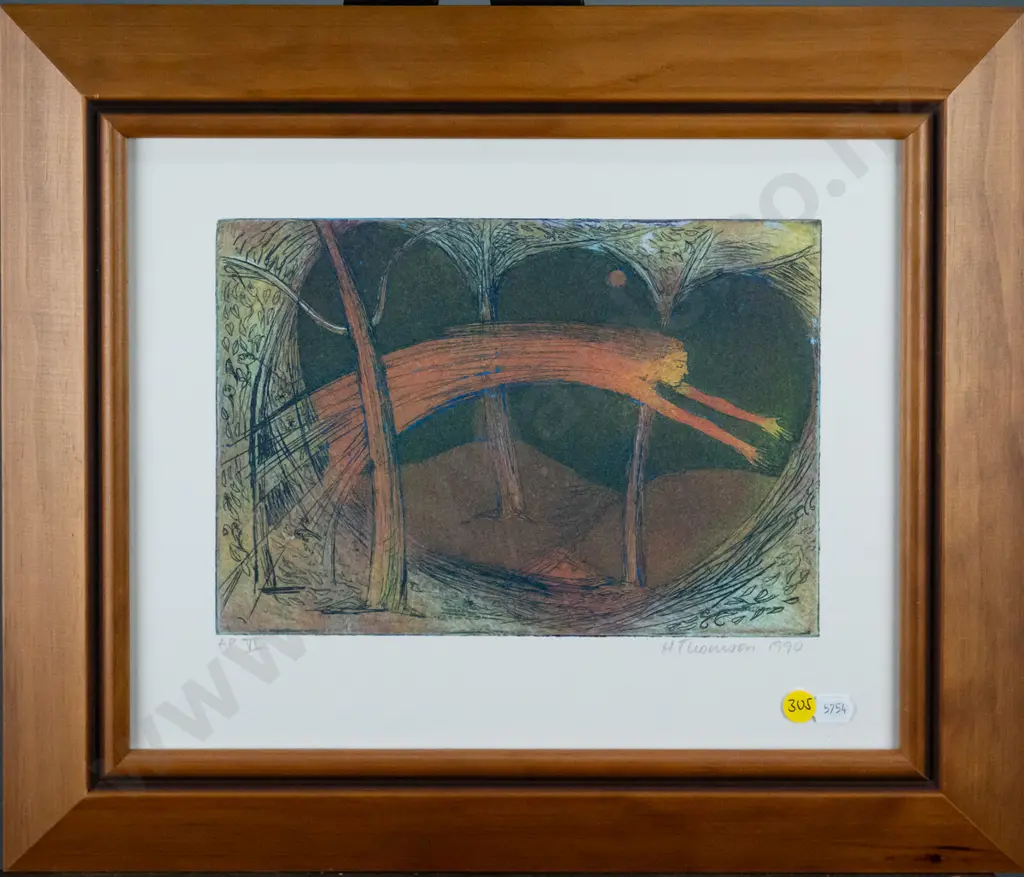 Hillary Thomson 1990 - framed ltd edition print -woman & trees - H-180 W-250 Image 1++