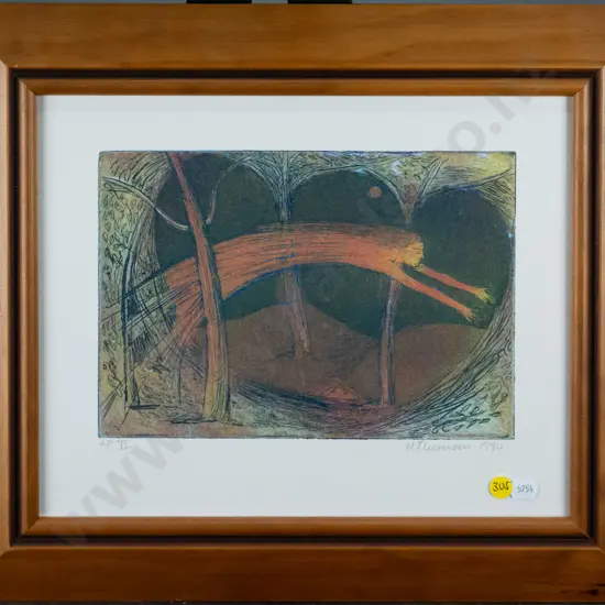 Hillary Thomson 1990 - framed ltd edition print -woman & trees - H-180 W-250