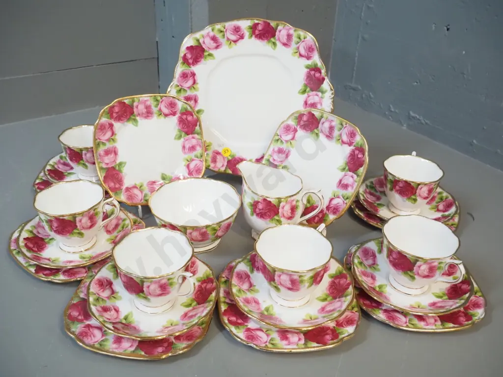 Royal Albert Old English Rose 21 piece tea set with 2 extra side plates Image 1++
