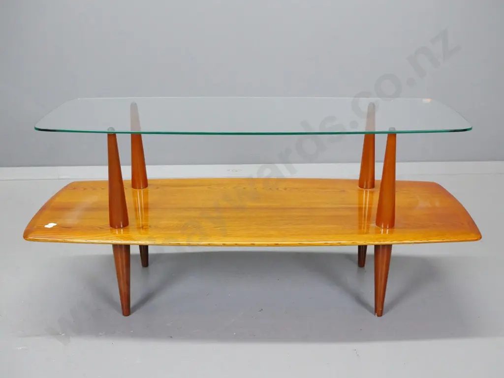 mid-century elm cloud table with loosely placed glass top H-440 L-910 W-430 Image 1++