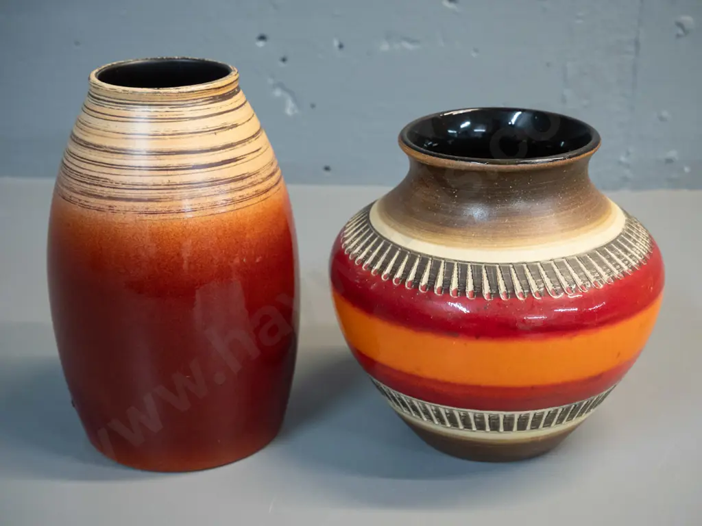 2 German pottery vases - taller marked Scheurich is H-190 Image 1++