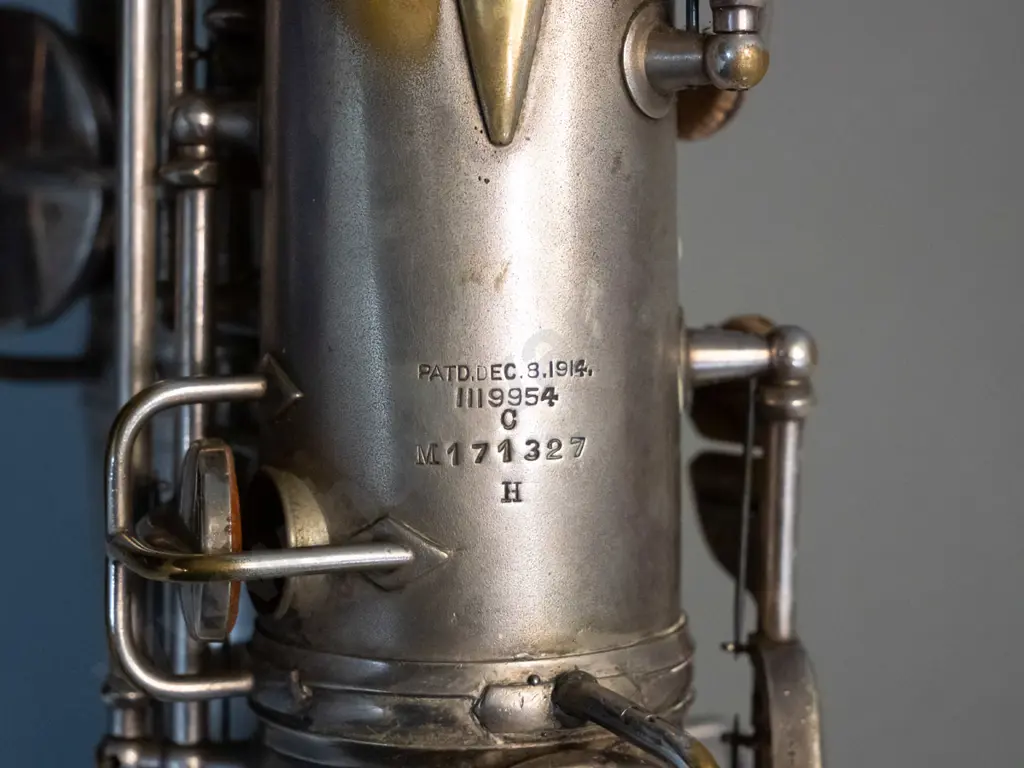 C.G. Conn Elkhart Indiana tenor saxophone with fitted case - some dents and wear to plating, playing condition unknown Image 1++