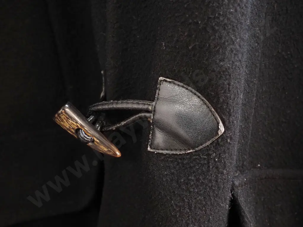 Tanya Carlson black wool & angora duffel coat with leather toggles - size 14 Image 1++