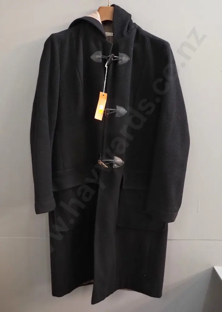 Tanya Carlson black wool & angora duffel coat with leather toggles - size 14 Image 1++