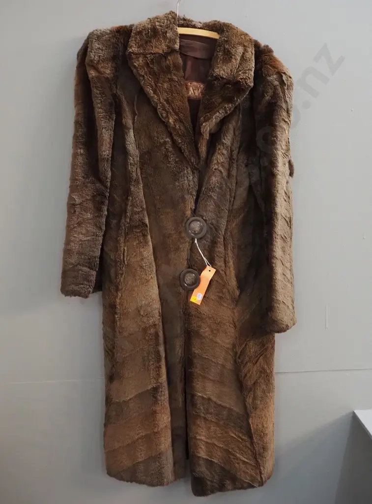 vintage full length trimmed rabbit fur coat with Pattison Ede label Image 1++