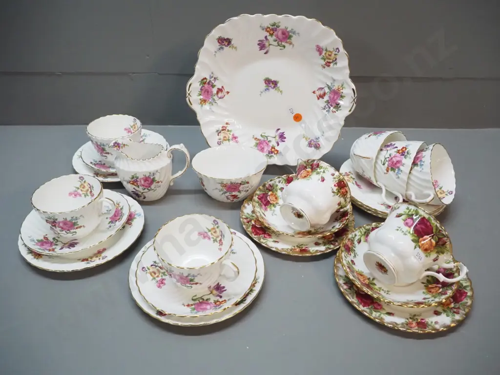 Aynsley floral pattern part tea set - 3 trios, 3 cups, plates - and 2 Royal Albert Old Country Roses trios Image 1++