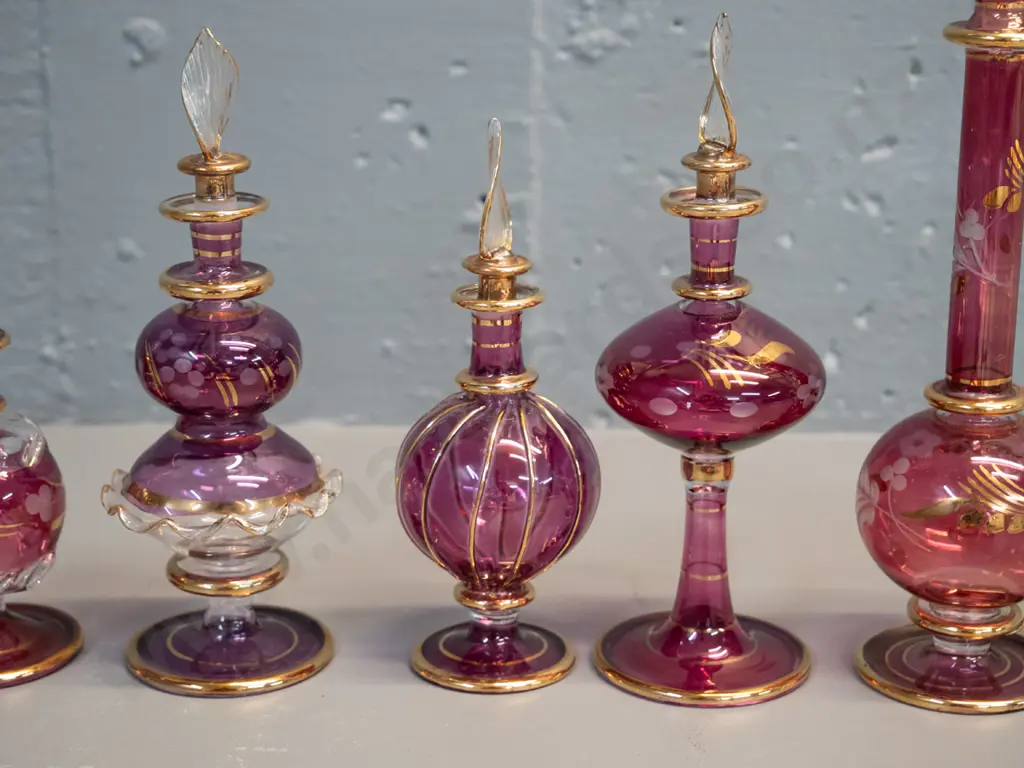 8 fine glass stoppered scent bottles, 5 in boxes marked Made in Egypt, tallest is H-240 Image 1++