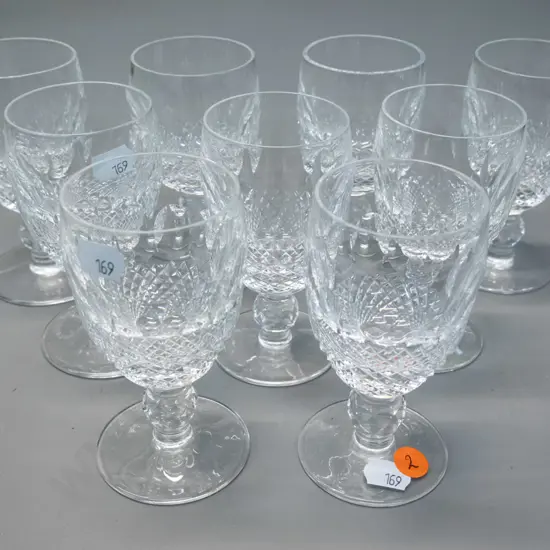 set of 9 Waterford cut crystal sherry glasses H-110