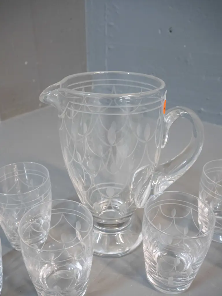 Stuart cut crystal water set - jug H-200 and 6 glasses Image 1++