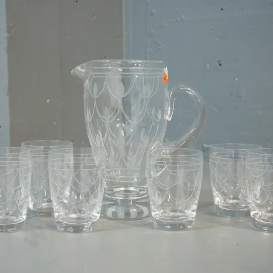 Stuart cut crystal water set - jug H-200 and 6 glasses