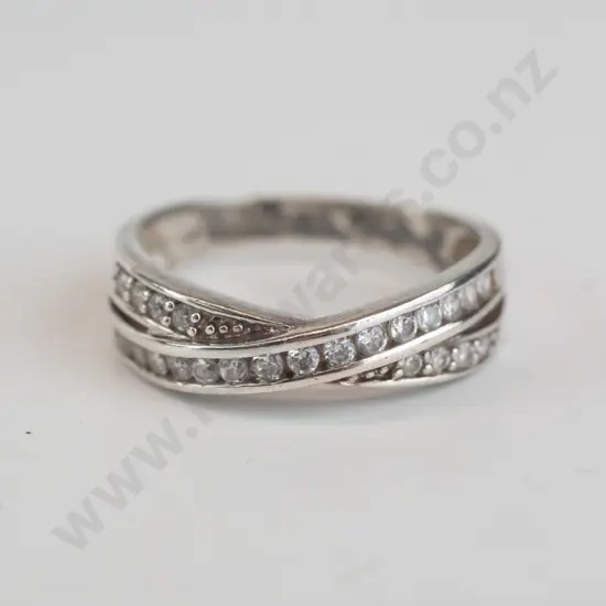 silver cz cross over ring