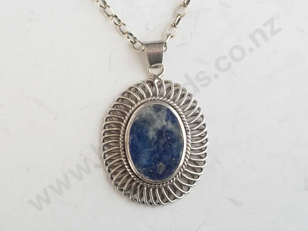 silver & mottled stone necklace stamped 925 Image 1++